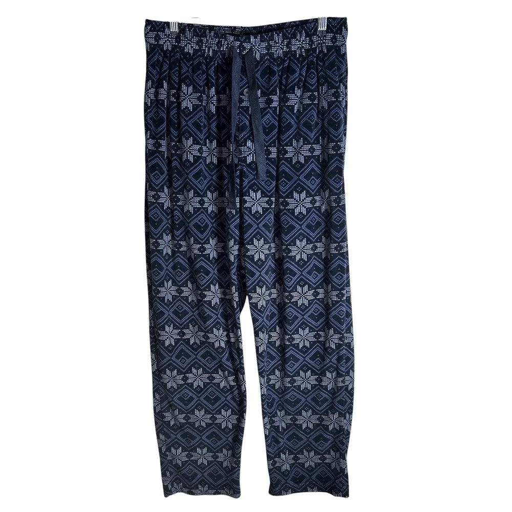 George Men Pajama Pants Blue Fair Isle Snowflake Lounge Sleep Pants Size M 32-34